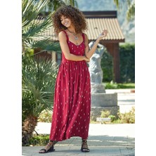 Clandestino Kalın Askılı Kalp Yaka Midi Elbise