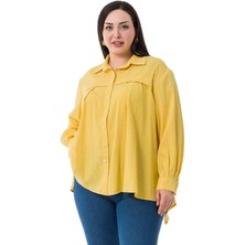 Disentis Modest Büyük Beden Göğüs Detaylı Kol Ağzı ve Sırtı Pileli Sarı Gömlek