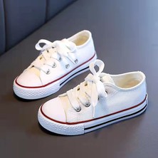 Dermobebek Unisex Günlük Keten Rahat Beyaz Bebek&çocuk Sneaker Bağcıklı Kısa Convers Modeli Spor Ayakkabı