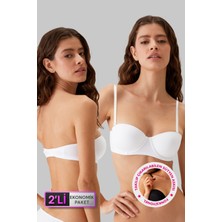 Pierre Cardin 2'li Ekonomik Paket Beyaz 6802 Versay Desteksiz Straplez T-Shirt Micro Sütyen Set Askı Hediye