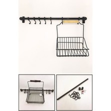Durnes Retro Askılı Mutfak Sepeti Tezgah Üstü Duvar Askılı Ahşap Kulplu Düzenleyici