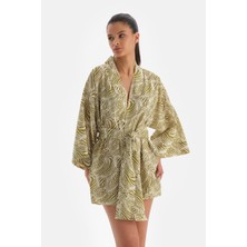 Dagi Yeşil-Beyaz Pamuklu Kimono