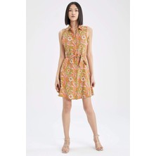 DeFacto Gömlek Yaka Desenli Kolsuz Mini Elbise X1651AZ22SM