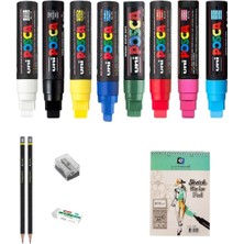 Uni Posca Marker Kalemi Çizim Seti 3 + 17K (15MM) 8'li Set