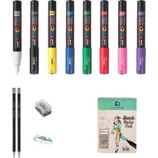 Uni Posca Marker Kalemi Çizim Seti 1 + 1m (0.7 Mm) 8'li Set  8'li Set