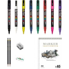 Uni Posca Marker Kalemi Çizim Seti 1 + 3m (0.9 - 1.3mm) 8'li Set