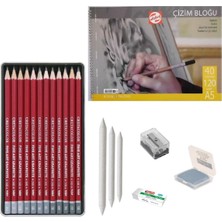 Cretacolor Eskiz Başlangıç Seti 3 + Dereceli Kalem + A5 Defter + Dağıtıcı Set + Silgi + Açacak + Hamur Silgi