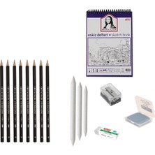 Cretacolor Eskiz Başlangıç Seti 3 + Dereceli Kalem + A5 Defter + Dağıtıcı Set + Silgi + Açacak + Hamur Silgi