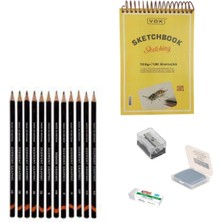 Derwent Eskiz Başlangıç Seti 9 + Dereceli Kalem + A5 Defter + Dağıtıcı Set + Silgi + Açacak + Hamur Silgi