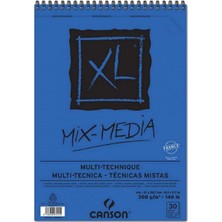 Canson Xl Mix Media 300GR Orta Dokulu Çok Amaçlı Spiralli Resim Blok 30 Sayfa A4 (21X29.7