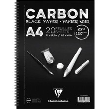 Clairefontaine Carbon 120GR Siyah Spiralli Resim Blok 20 Sayfa A4 (21X29.7CM) (Uzun Kenar Spiral)