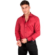Deepsea Dik Yaka Slim Fit Kesim Pamuk Saten Erkek Gömlek 2209615