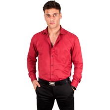 Deepsea Dik Yaka Slim Fit Kesim Pamuk Saten Erkek Gömlek 2209615
