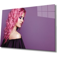 Eliza Home  Pembe Saçlı Kadın Cam Tablo Pink Haired