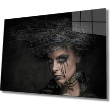 Eliza Home  Çalı Saçlı Kadın Akan Siyah Göz Makyajı Cam Tablo