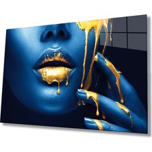 Eliza Home  Kadınlar Sarı Dudak Mavi Kadın Cam Tablo