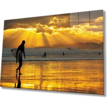 Eliza Home  Gün Batımında Sörfçü Cam Tablo
