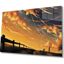 Eliza Home  Gün Batımı Manzaralı Mavi Sarı Cam Tablo