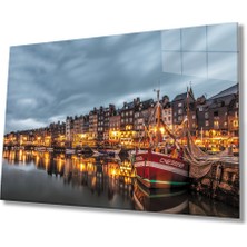 Eliza Home  Gün Batımı Deniz Şehir Cam Tablo   Sunset Sea City Table
