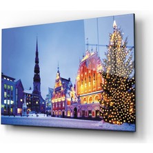 Eliza Home   Noel  Ağaçlı Sokak Cam Tablo