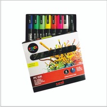 Uni Posca Su Bazlı Marker 8'li Neon Renkler Seti 5M Uç Kalınlığı Renkli Standart Ölçüler