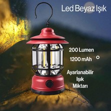 Nzb Dekoratif Kamp Lambası Ledli Askılı Beyaz Işıklı El Feneri Işıldak Şarjlı Portatif Gece Lamba Kırmızı