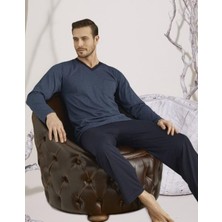 Kly 9107 Erkek V Yaka Uzun Kol Pijama Takım