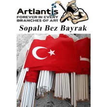 Sopalı Bez Bayrak 20X30 cm 1 Adet Saplı Bayrak Ay Yıldız Plastik Çıtalı 20*30 Bez Bayrak Mill Bayram Kutlama