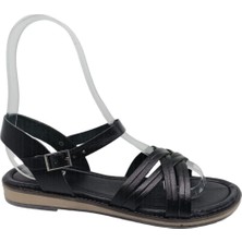 Zerhan 107 Kadın Siyah Hakiki Deri Ince Taban Sandalet Ayakkabı