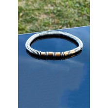 Trend Collection Gümüş Hematit Altın Işlemeli Doğal Taş Prizma Model Ayarlanabilir Erkek Bileklik