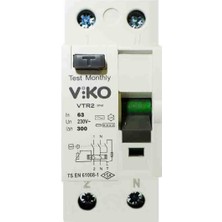 Viko 2X63 Amper 300 Miliamper Monofaze Kaçak Akım Rölesi - VTR2-63300