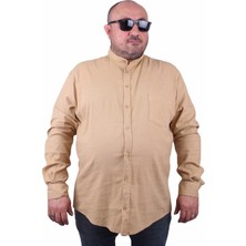 Moc Grande Mocgrande Erkek Büyük Beden Likralı Keten Hakim Yaka Cepli Gömlek 11308 Camel