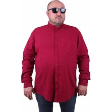 Moc Grande Mocgrande Erkek Büyük Beden Likralı Keten Hakim Yaka Cepli Gömlek 11308 Bordo