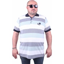Moc Grande Büyük Beden Polo Yaka Tişört Lacivert Erkek Kısa Kol Çizgili Stil 23409