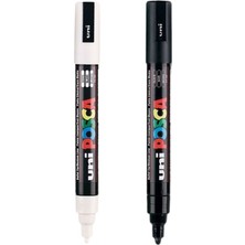 Uni Posca Marker Kalemi Pc-5m (1.8-2.5mm) 2'li Set Siyah ve Beyaz