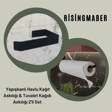 Risingmaber Metal Mat Siyah Yapışkanlı Tuvalet Kağıtlık ve Kağıt Havluluk Ikili Set Yapışkanlı Wc Kağıtlık ve Kağıt Havlu Askısı 3m Yapışkanlı Tasarım