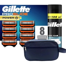 Gillette Proglide Power 8'li Yedek Tıraş Bıçağı Karton Paket + 300 ml Köpük + Seyahat Çantası