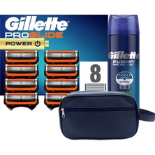 Gillette Proglide Power 8'li Yedek Tıraş Bıçağı Karton Paket + Proglide  200 ml Jel  + Seyahat Çantası