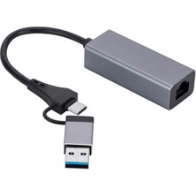 Blue Wings USB ve Type-C Hub Adaptör To 3x USB 3.0 + RJ45 1000Mbps Gigabit Ethernet Çevirici Dönüştürücü