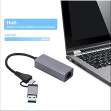 Blue Wings USB ve Type-C Hub Adaptör To 3x USB 3.0 + RJ45 1000Mbps Gigabit Ethernet Çevirici Dönüştürücü