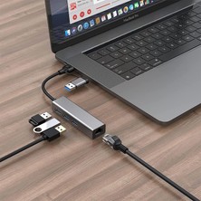 Blue Wings USB ve Type-C Hub Adaptör To 3x USB 3.0 + RJ45 1000Mbps Gigabit Ethernet Çevirici Dönüştürücü