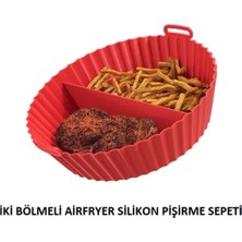 Budors Iki Bölmeli Silikon Pişirme Sepeti 3,5 Litre Uyumlu Hava Fritözü Silikon Sepet