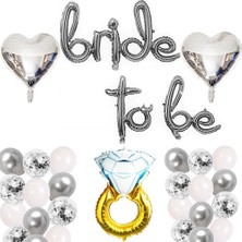 Patladı Gitti Bride To Be El Yazısı, Tek Taş Yüzük ve Kalp Folyo Balonlu Set