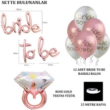 Patladı Gitti Bride To Be Balon Set; Baskılı Balon,  Folyo ve Tek Taş Yüzük
