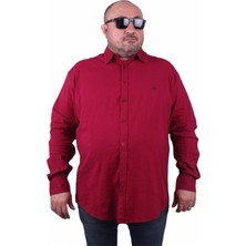Starbattal Erkek Bordo Renkli Büyük Beden Likralı Keten Gömlek Uzun Kol Günlük Regular Fit 11305