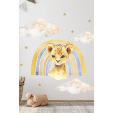 Kt Grup Sevimli Minik Aslan Gökkuşağı Bulutlar ve Yıldızlar Çocuk Odası Duvar Sticker Seti