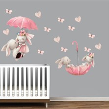 Kt Grup Şemsiyeli Aşık Tavşanlar Sulu Boya Duvar Sticker Seti