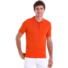 Saykı Turuncu Comfort Fit Düz Polo Yaka Rayon Tişört