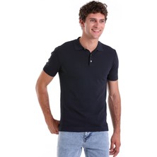 Saykı Lacivert Comfort Fit Düz Polo Yaka Rayon Tişört