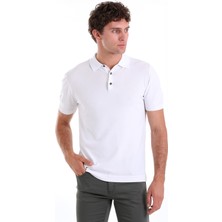 Saykı Beyaz Comfort Fit Düz Polo Yaka Rayon Tişört